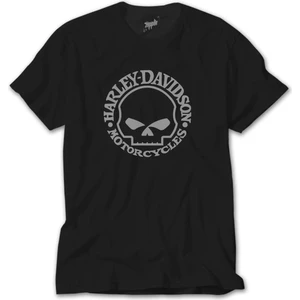 Crows Gate Harley Davidson Skull Logo Siyah T-Shirt