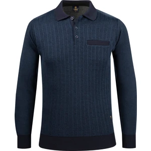 Çizgi Triko Erkek Polo Yaka Triko Kazak Desenli Kol ve Bel Lastikli Çelik Örgü Klasik Kalıp - 5005F