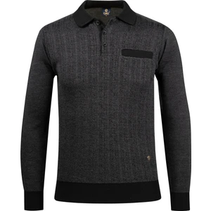 Çizgi Triko Erkek Polo Yaka Triko Kazak Desenli Kol ve Bel Lastikli Çelik Örgü Klasik Kalıp - 5005F