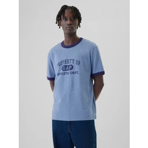 Erkek Mavi Athletic Logo Graphic T-Shirt