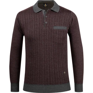 Çizgi Triko Erkek Polo Yaka Triko Kazak Desenli Kol ve Bel Lastikli Çelik Örgü Klasik Kalıp - 5005FA