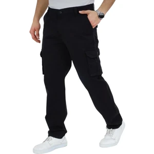 Erkek Siyah Pamuklu Kumaş Körüklü Cepli Kargo Pantolon