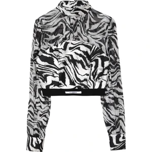 Zebra Desenli Beli Lastikli Tül Bluz Siyah