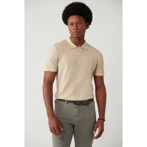 Erkek Bej 3 Düğmeli Garment Dyed Polo Yaka Triko T-Shirt A41Y5067