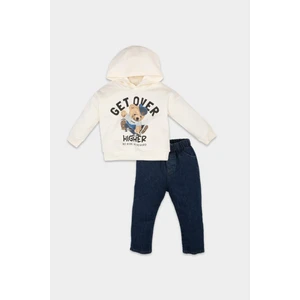 Erkek Bebek 2'li Takım Ayı Baskılı Kapüşonlu Sweatshirt Üst Jean Pantolon Alt D5399A524WN