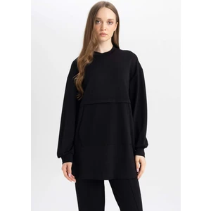 Regular Fit Bisiklet Yaka Kanguru Cepli Basic Düz Sweatshirt Tunik B0039AX24AU