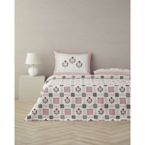 Floral Grid Pamuklu Çift Kişilik Nevresim Seti Gül Kurusu