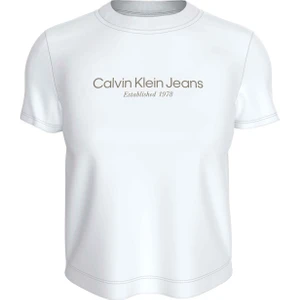 Calvin Klein Jeans Yuvarlak Yaka Baskılı Beyaz Kadın T-Shirt Instıtutıonal Graphıc Baby Tee