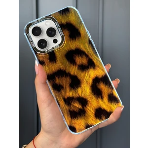 iPhone 15 Pro Uyumlu Leopar Desenli Darbe Emici Kamera Çerçeveli Parlak Lüx Kılıf
