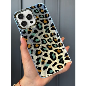 iPhone 15 Pro Uyumlu Leopar Desenli Darbe Emici Kamera Çerçeveli Parlak Lüx Kılıf