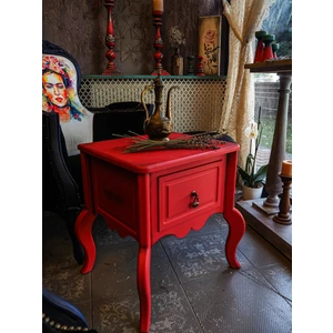 Moza Sanat Vintage Komodin Kırmızı MDF Malzemeden Country Tasarım 1 Çekmeceli