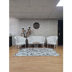 Papatya Çay Seti Koltuk Takımı Beyaz Boyalı Sivriltme Ayak, Balkon, Salon, Ofis, Cafe Koltuk Takımı