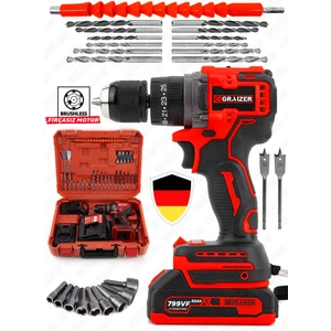 Alman 799 Vf 30 Ah Darbeli Çelik Mandren Kömürsüz Motor Samsung Çift Akülü Şarjlı Vidalama Matkap