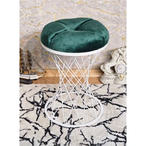 Yuvarlak Beyaz Boyalı Puf Oturak - Bench - Ayak Ucu Oturak - Beyaz Boyalı Tabure - Makyaj Oturak