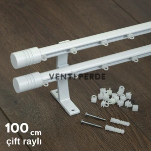 Beyaz Metal Rustik 20MM Çift Raylı Perde Askısı, Rustik Borusu, Metal Korniş