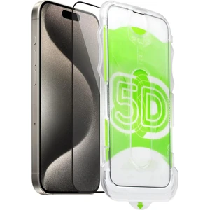 Apple iPhone 16 Kolay Uygulama Aparatlı Siyah Çerçeveli Tam Kapatan Cam Ekran Koruyucu