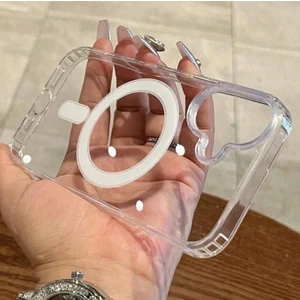 Pirok Store İphone 16 İle Uyumlu Magsafe Kablosuz Şarj Destekli Manyetik Şeffaf Esnek  Silikon Kılıf