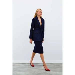 Midi Boy Tüvit Etek - Lacivert