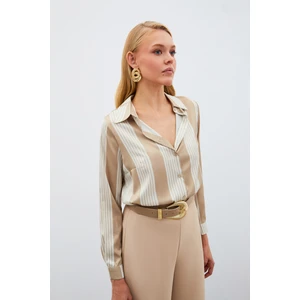 Çizgi Desenli Gömlek - Bej