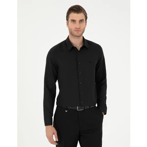 Pierre Cardin Erkek Siyah Slim Fit Armürlü Uzun Kollu Gömlek 50294742-VR046