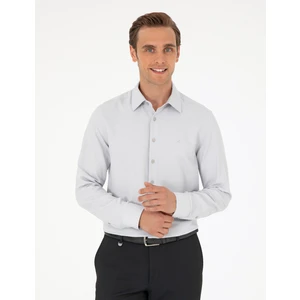 Pierre Cardin Erkek Gri Armürlü Slim Fit Uzun Kollu Gömlek 50294742-VR024