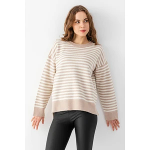 Irmak Kerekli Çizgili Oversize Triko Kazak 6336