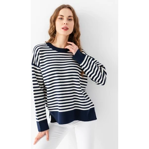 Irmak Kerekli Çizgili Oversize Triko Kazak 6336