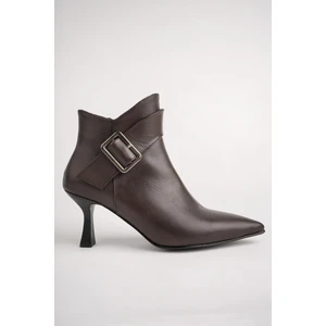 Monica Garantili Hakiki Deri Kemer ve Toka Detaylı Fermuarlı Ince Topuklu Kadın Bot