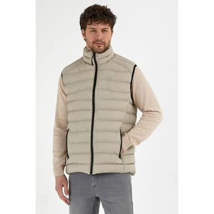 Dik Yaka Slim Fit Erkek Taş Casual Yelek
