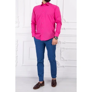 Paco Romano Erkek Slim Fit Dar Yaka Uzun Kol 6 Drop Fuşya Gömlek