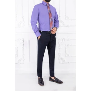 Paco Romano Erkek Slim Fit Dar Yaka Uzun Kol 6 Drop Lila Gömlek