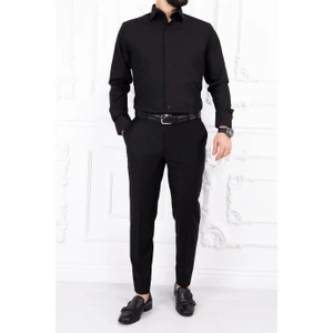Paco Romano Erkek Slim Fit Dar Yaka Uzun Kol 6 Drop Siyah Gömlek