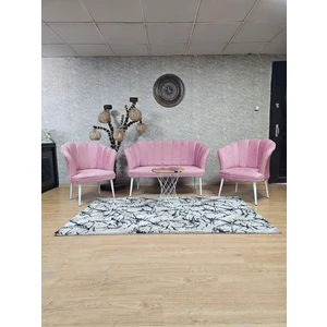 Papatya Çay Seti Koltuk Takımı Beyaz Boyalı Sivriltme Ayak, Balkon, Salon, Ofis, Cafe Koltuk Takımı