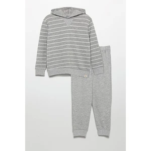 For You Kids Kalın Çizgili Kapişonlu Jogger Gri Alt Üst Takım