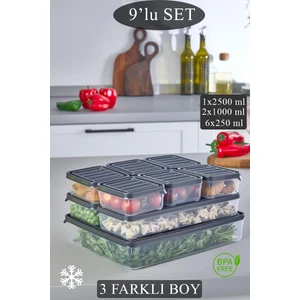 Krm Home 9 Parça Sızdırmaz Saklama Kabı Kahvaltılık ve Buzluk Saklama Kabı Vakumlu Kapaklı Set