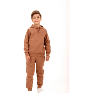 Reglan Kol Kapüşonlu İçi Polarlı Unisex Çocuk Takım Kahverengi