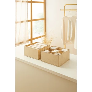 Ocean Home Textile 2'li Bölmeli Bej Çekmece İçi Dolap Çamaşır Düzenleyici Katlanır Saklama Kutusu Organizer Set