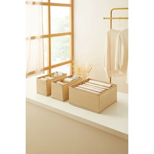 Ocean Home Textile 3'lü 6 Bölmeli Bej Çekmece İçi Dolap Çamaşır Düzenleyici Katlanır Saklama Kutusu Organizer Set