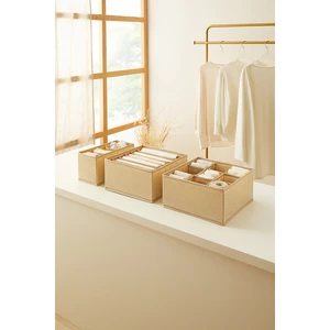 Ocean Home Textile 3'lü Bölmeli Petek Bej Çekmece İçi Dolap Çamaşır Düzenleyici Katlanır Saklama Kutusu Organizer Set