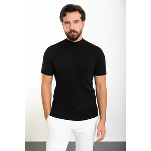 Çizgili Siyah Slim Fit Yarım Balıkçı Yaka Erkek Triko T-Shirt