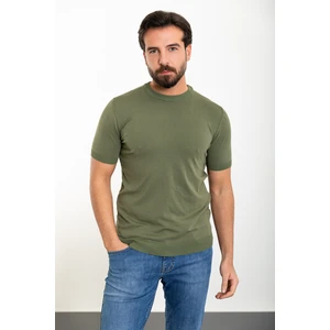 Düz Haki Slim Fit Bisiklet Yaka Erkek Triko T-Shirt