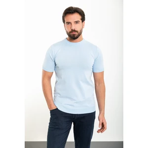 Düz Mavi Slim Fit Bisiklet Yaka Erkek Triko T-Shirt