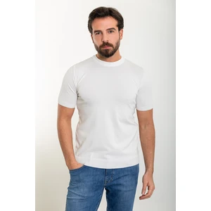 Düz Ekru Slim Fit Bisiklet Yaka Erkek Triko T-Shirt