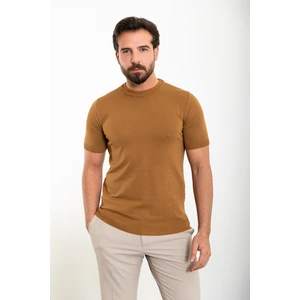 Düz Kamel Slim Fit Bisiklet Yaka Erkek Triko T-Shirt