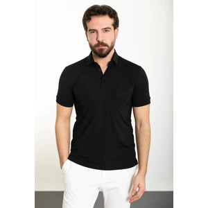 Düz Siyah Slim Fit Polo Yaka Erkek T-Shirt