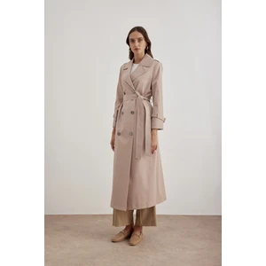 7648111 Işleme Detaylı Kruvaze Kapama Trençkot