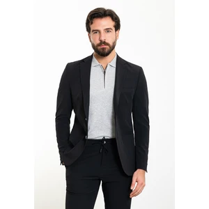 Düz Siyah Slim Fit Torba Cep Mono Yaka Spor Erkek Takım Elbise
