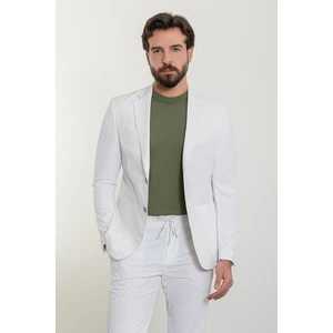 Düz Ekru Slim Fit Torba Cep Mono Yaka Spor Erkek Takım Elbise