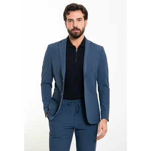 Düz Indigo Slim Fit Torba Cep Mono Yaka Spor Erkek Takım Elbise