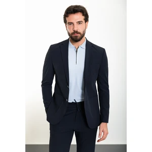 Düz Lacivert Slim Fit Torba Cep Mono Yaka Spor Erkek Takım Elbise